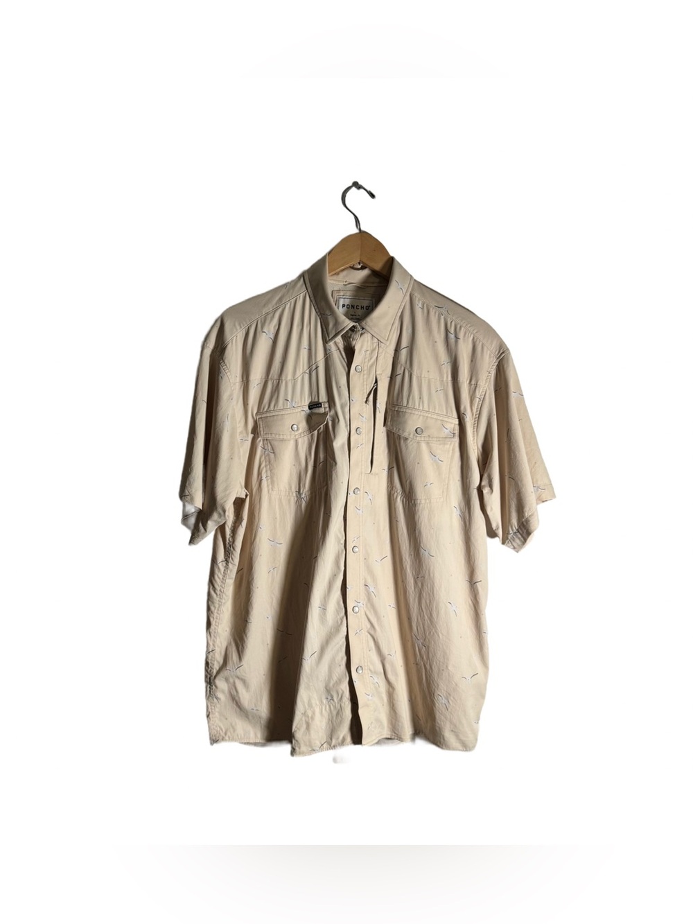 Poncho Siesta Key Pearl Snap Shirt Men's Large White Birds Performance Western
